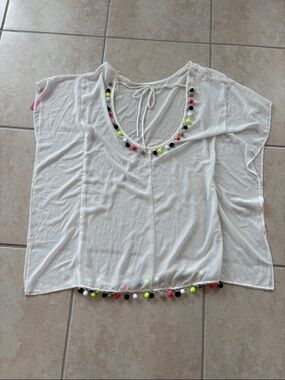 White Pom-Pom Trim Women's coverup